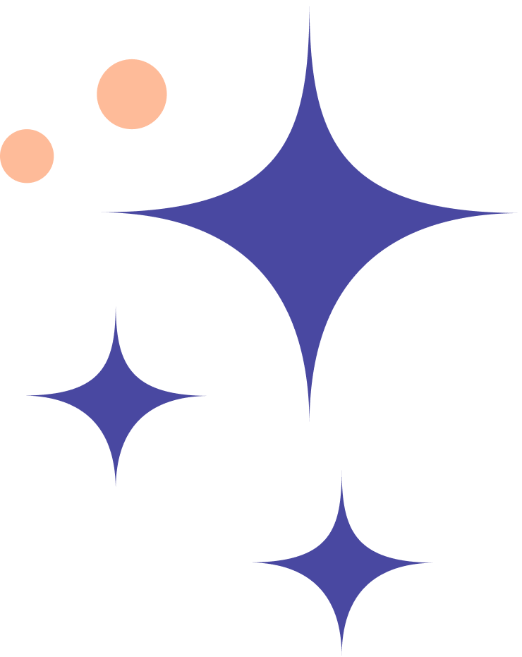 étoiles violette et ronds orange